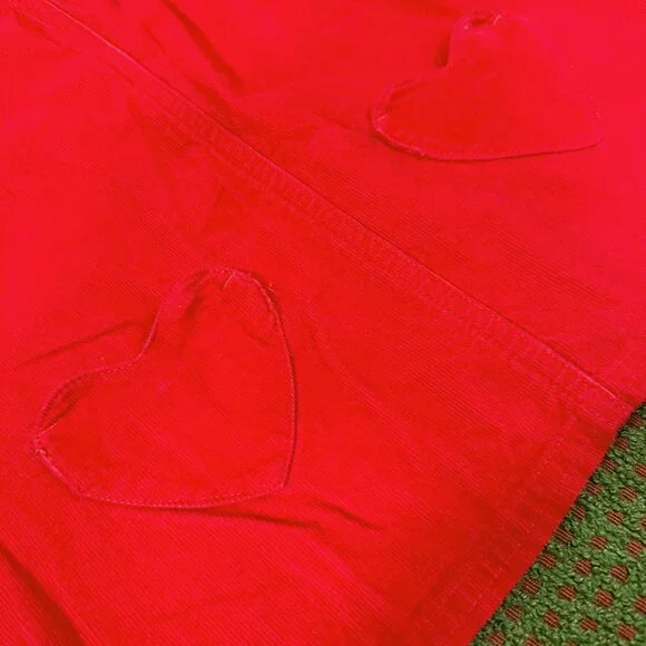 Girls Size 24 Months Red Corduroy Jumper Overall Dress Heart Pockets Carter's - Picture 2 of 5